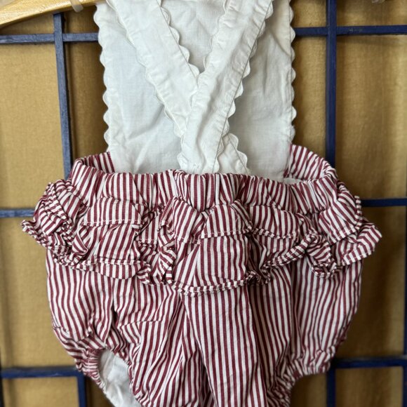 Edgehill Collection Red Stripe Ruffle Bubble Romper NB - Picture 4 of 9